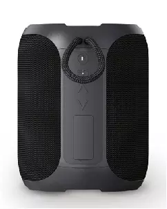 Caixa de som com logotipo da empresa