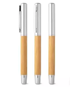 Caneta Roller em Aço Inox e Bambu Personalizada