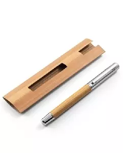 Caneta Roller em Aço Inox e Bambu Personalizada