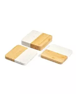 Conjunto de 4 Porta Copos em Marmore e Bambu Personalizado