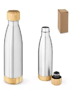Garrafa em Aco Inox com tampa em Bambu Personalizada